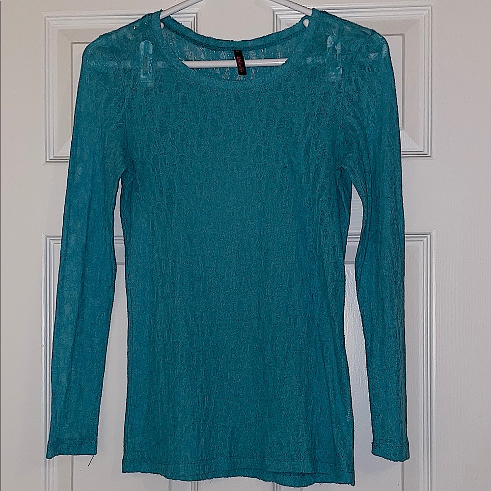 Long Sleeved Aqua Gauze Top